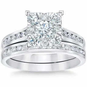 1 3/4 Ct Diamond Princess Cut Framed Engagement Wedding Ring Set 10k White Gold