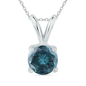 1 Carat Tw Round Blue Diamond Solitaire Pendant In 14K White Gold