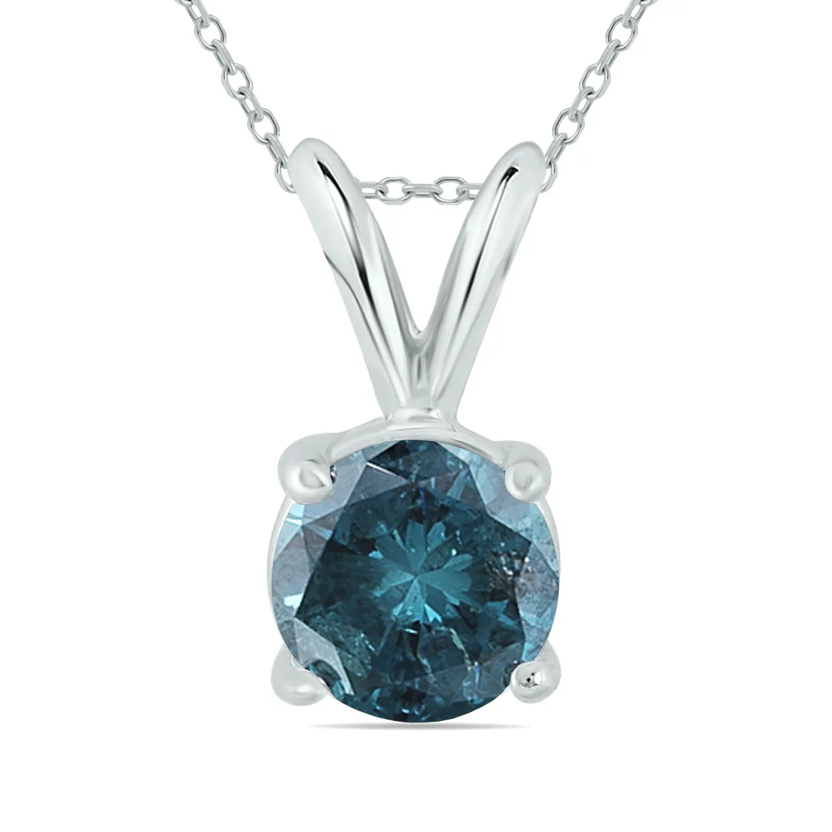 1 Carat Tw Round Blue Diamond Solitaire Pendant In 14K White Gold