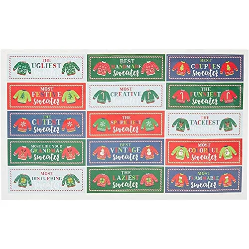 12 Pack Ugly Christmas Sweater Trophy Award with Stickers for Party Decorations, Ugly Sweater Kit