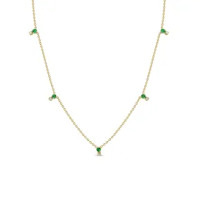 14k Stacked Prong Emerald & Diamond Station Necklace