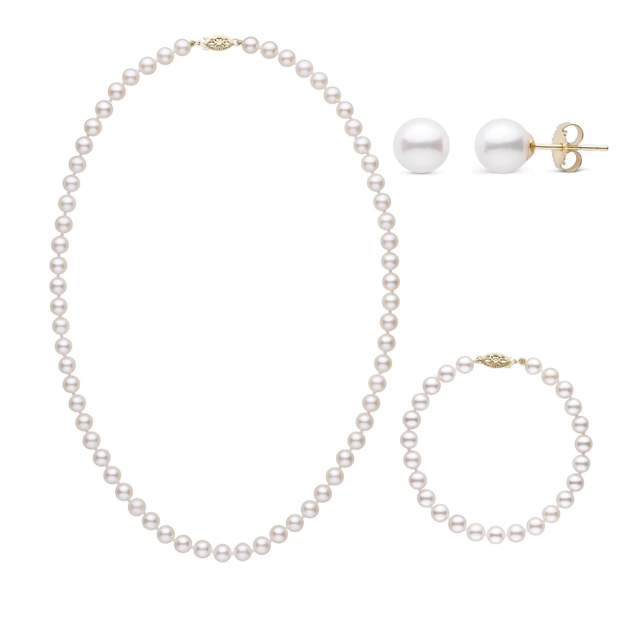 18 Inch 3 Piece Set of 6.0-6.5 mm AA  White Akoya Pearls