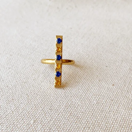 18k Gold Filled Delicate Bar Sapphire And Topaz Cubic Zirconia