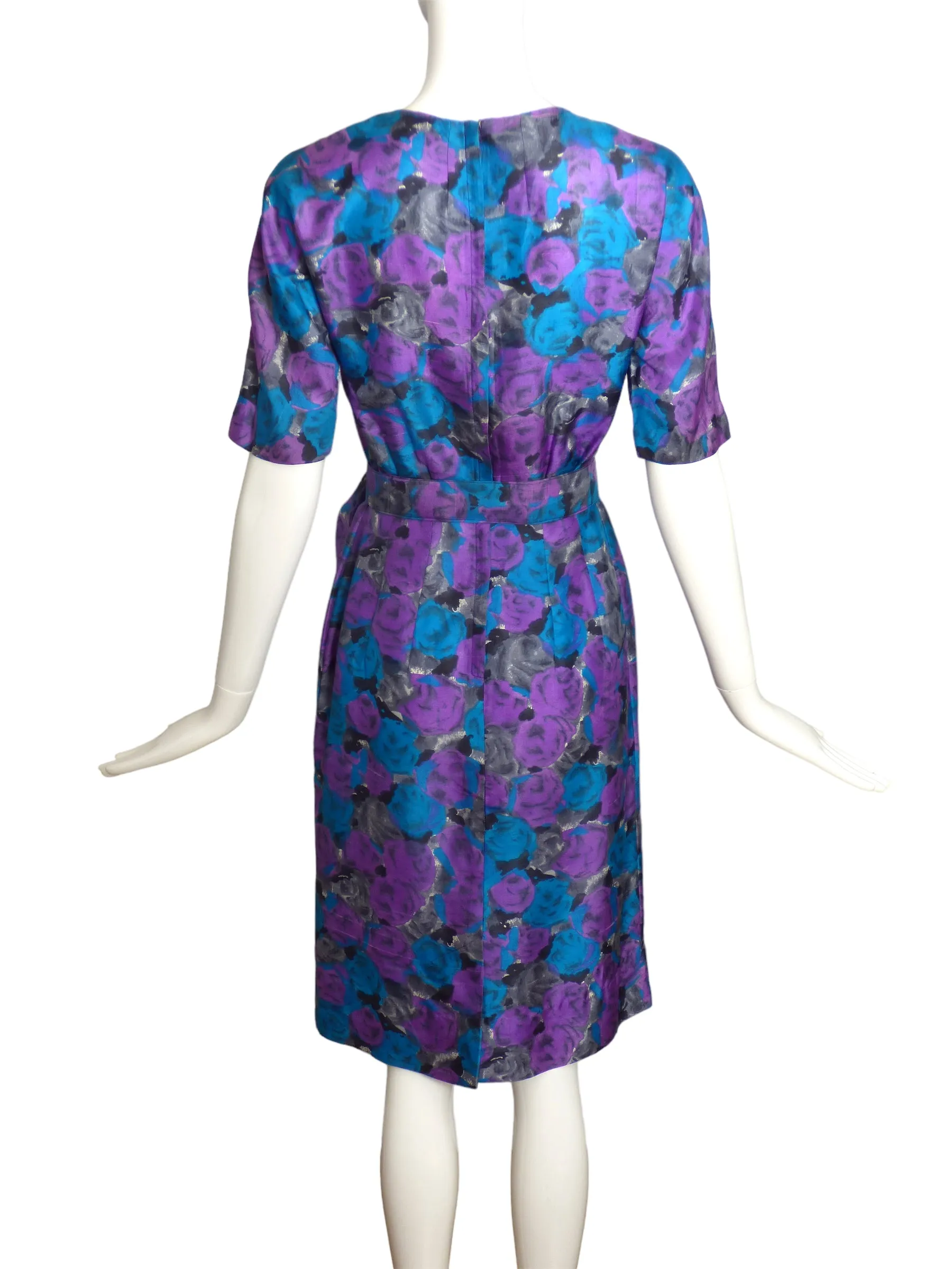 1950s Floral Silk Dress, Size 2