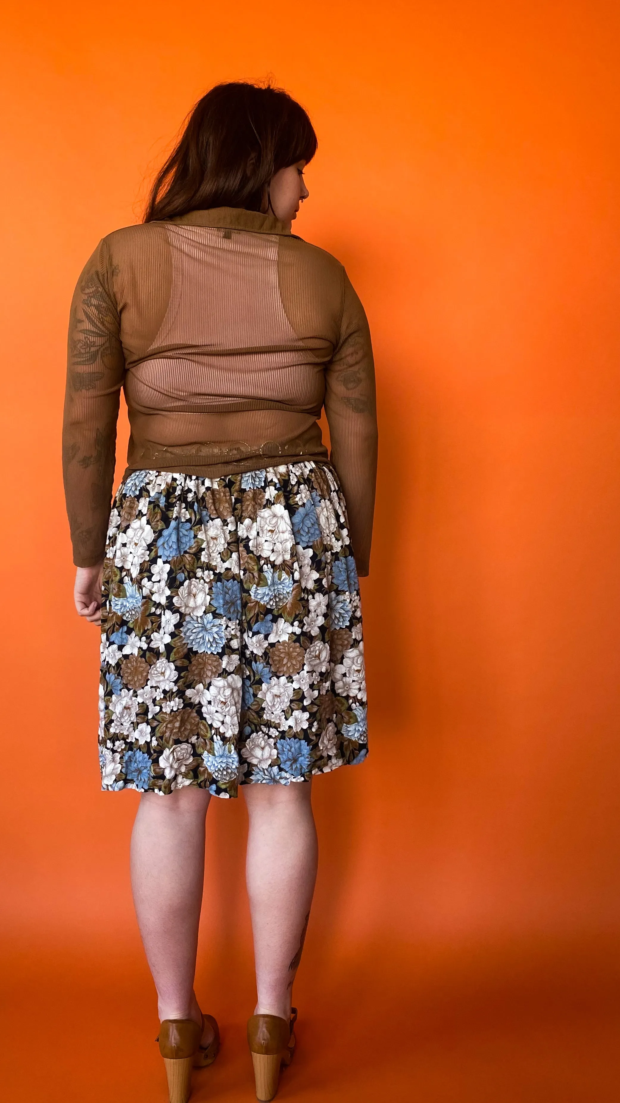 1990s Blue and White Floral Skirt, sz. 2XL