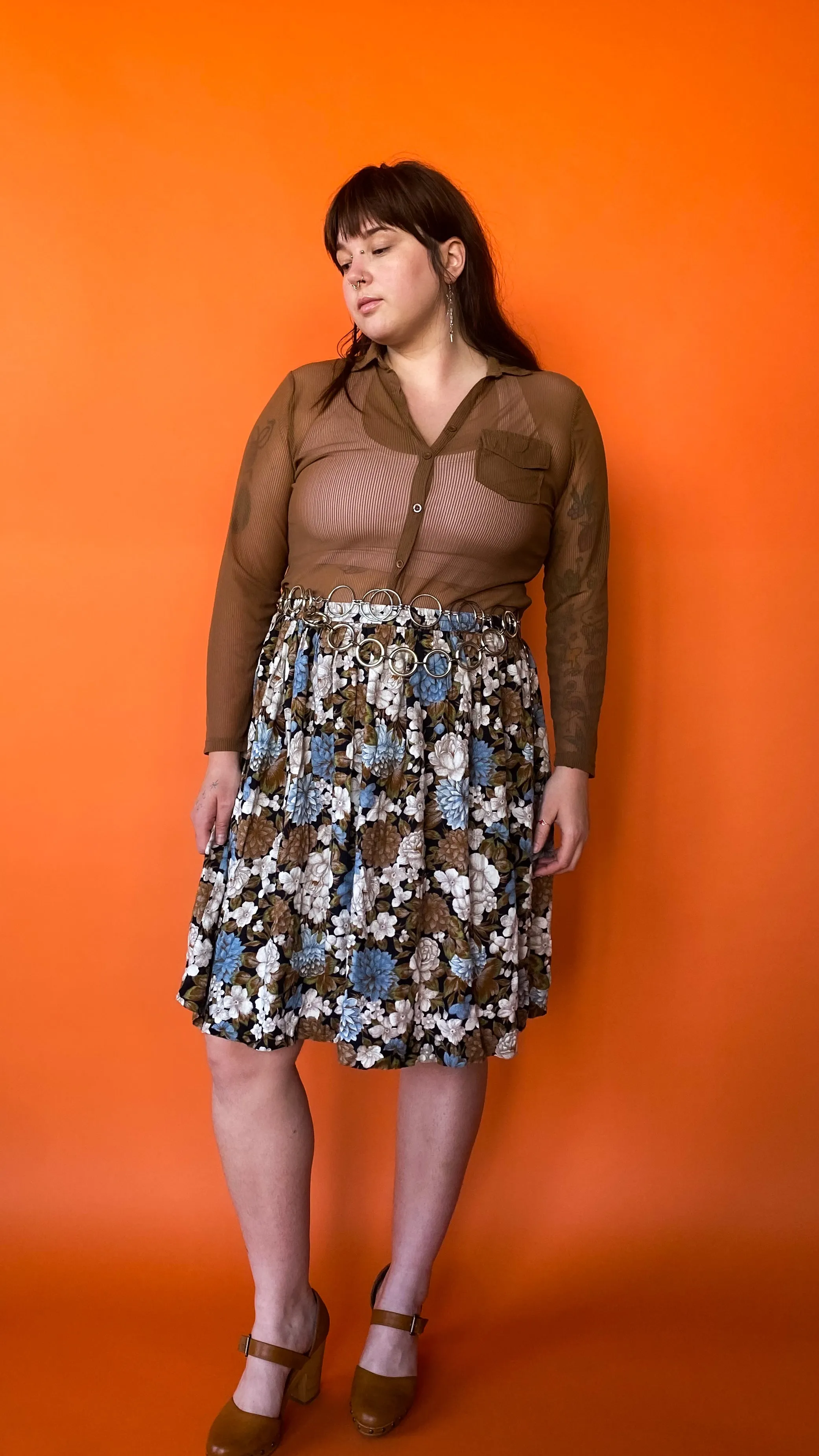 1990s Blue and White Floral Skirt, sz. 2XL