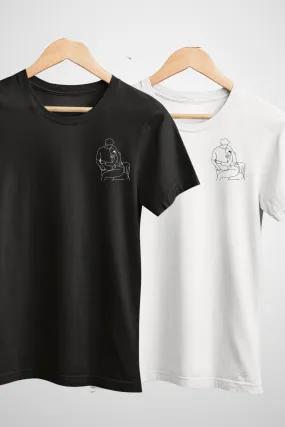 2 Custom Line Art Embroidered Couple Oversized T-shirts