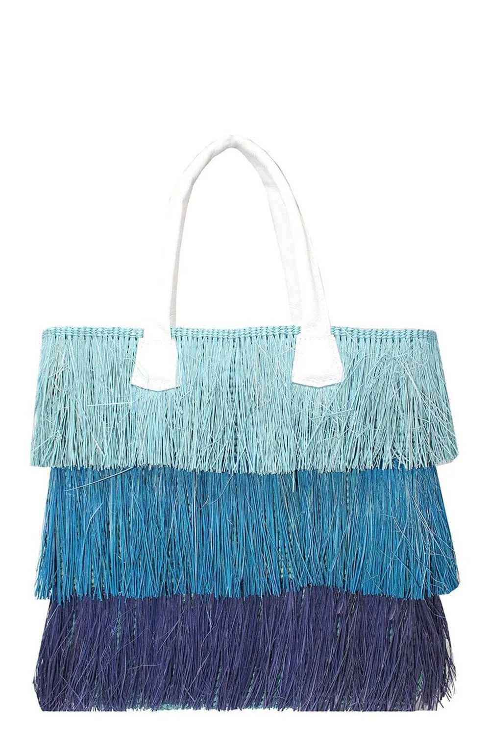 3 Tones Frayed Straw Tote - Blue