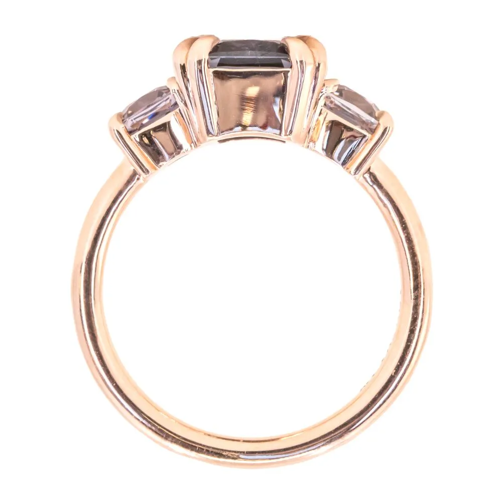 3.01ct Grey Spinel Three Stone Ring in 14k Rose Gold