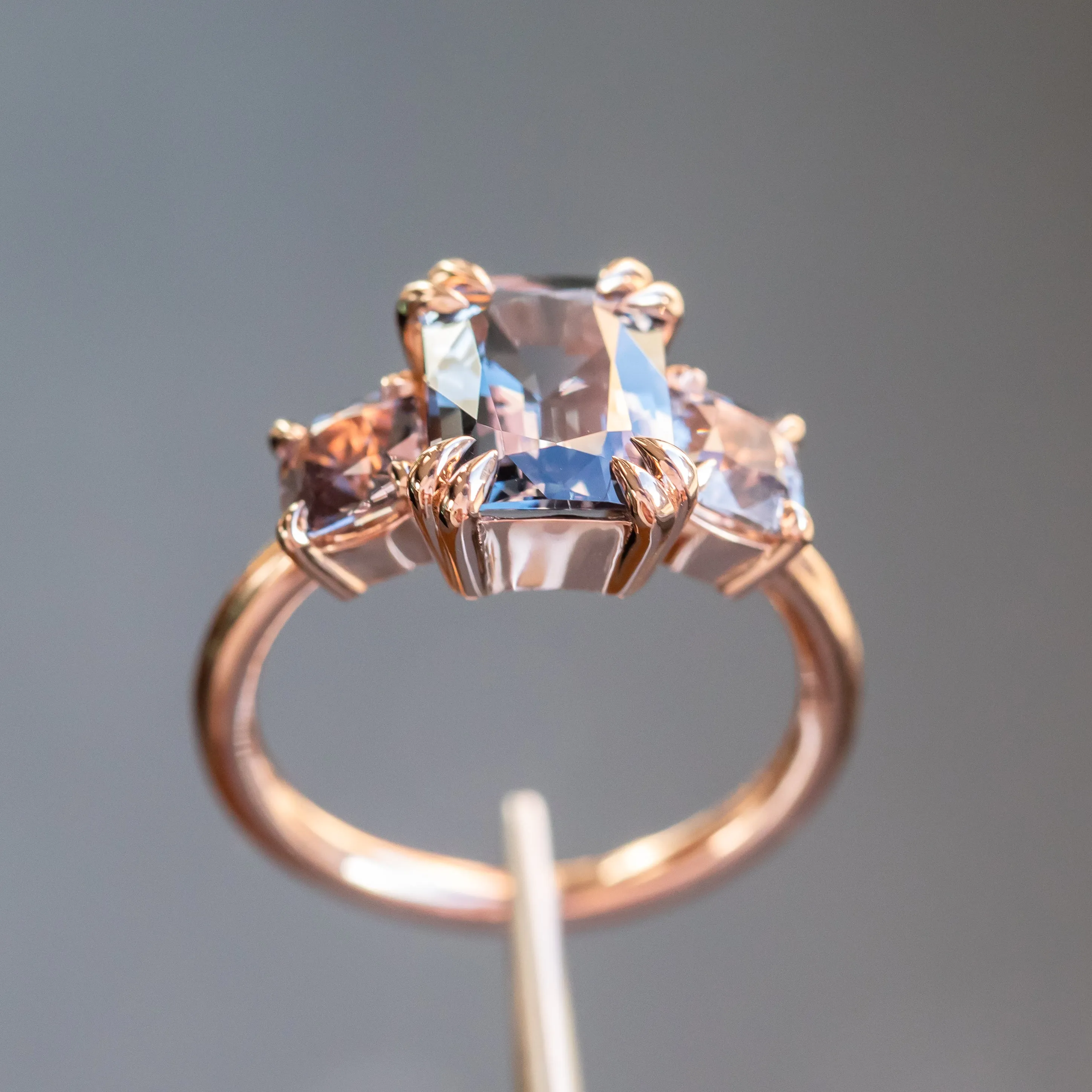 3.01ct Grey Spinel Three Stone Ring in 14k Rose Gold