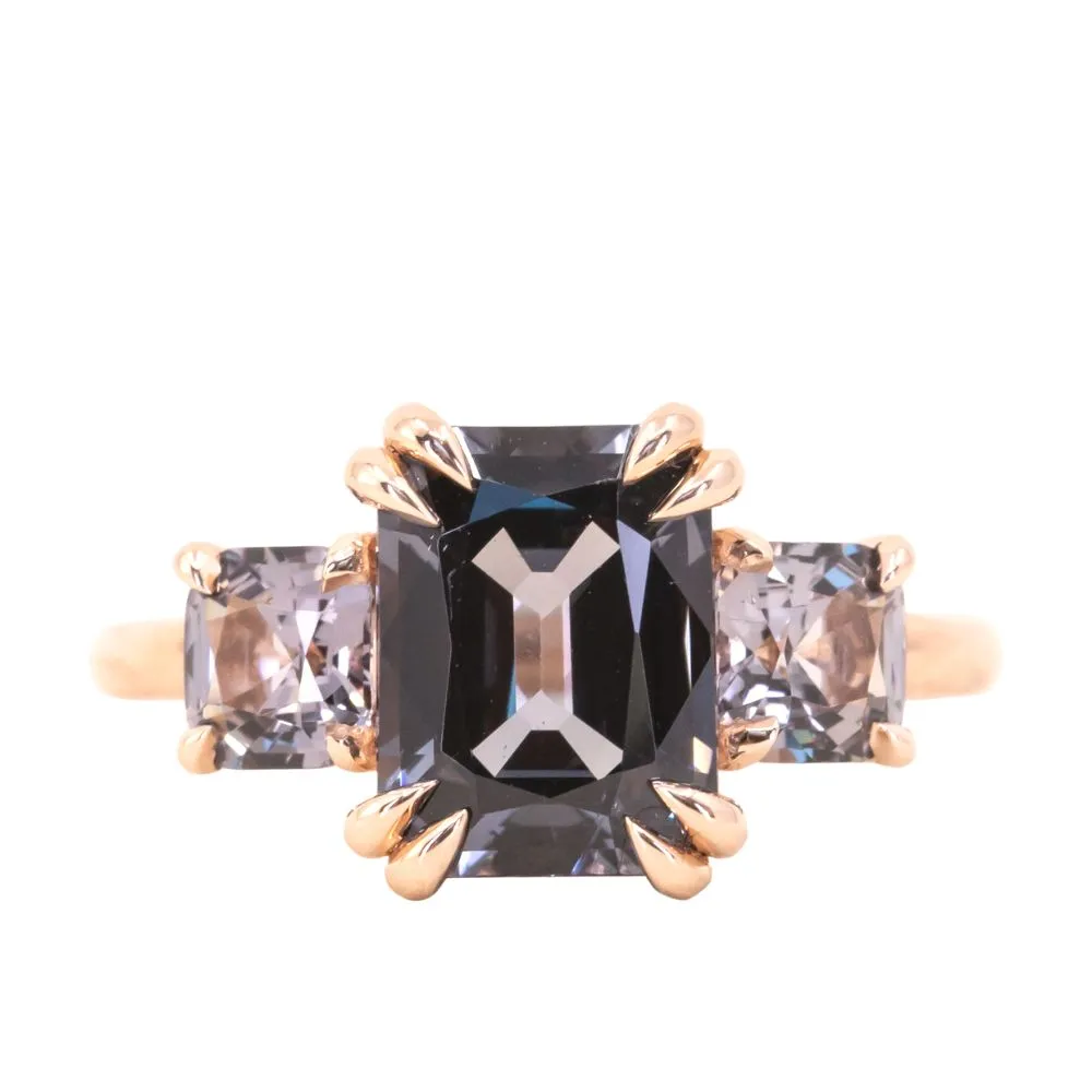 3.01ct Grey Spinel Three Stone Ring in 14k Rose Gold