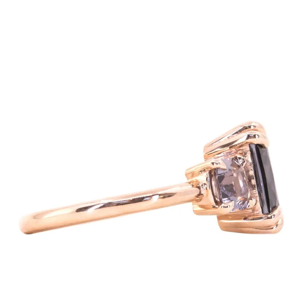 3.01ct Grey Spinel Three Stone Ring in 14k Rose Gold