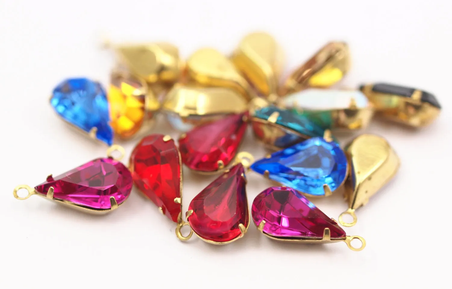 5 Light Siam Swarovski Crystal Drop With Raw Brass Prong Setting 13x8 Mm