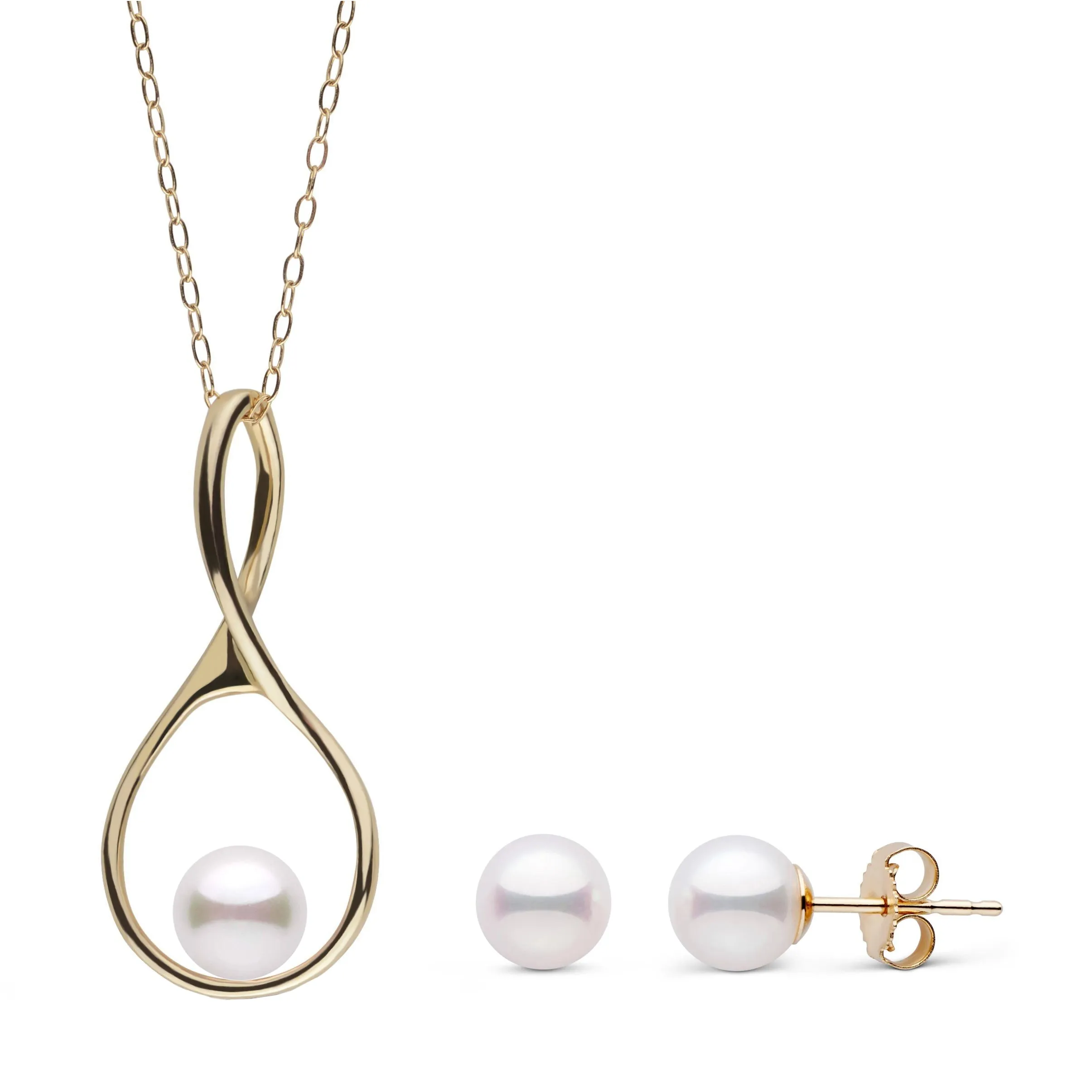 6.0-6.5 mm Akoya Pearl Wishbone Collection Pendant and Stud Earrings Set