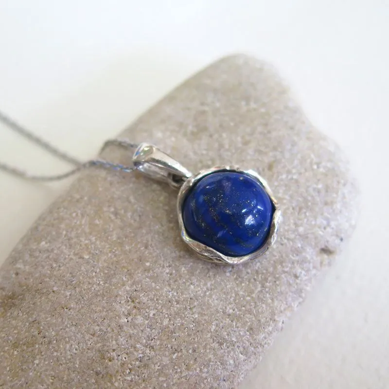 925 Sterling Silver Round Blue Lapis Lazuli 12mm Pendant