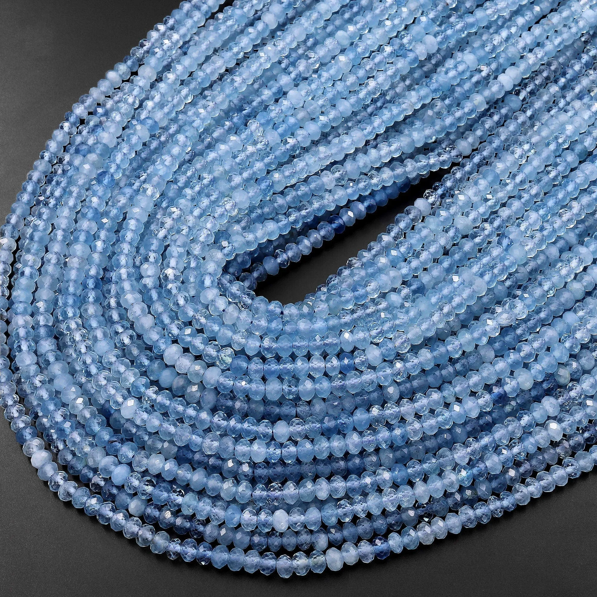 AAA Faceted Natural Blue Santa Maria Aquamarine Rondelle Beads 4mm Gemstone 15.5" Strand