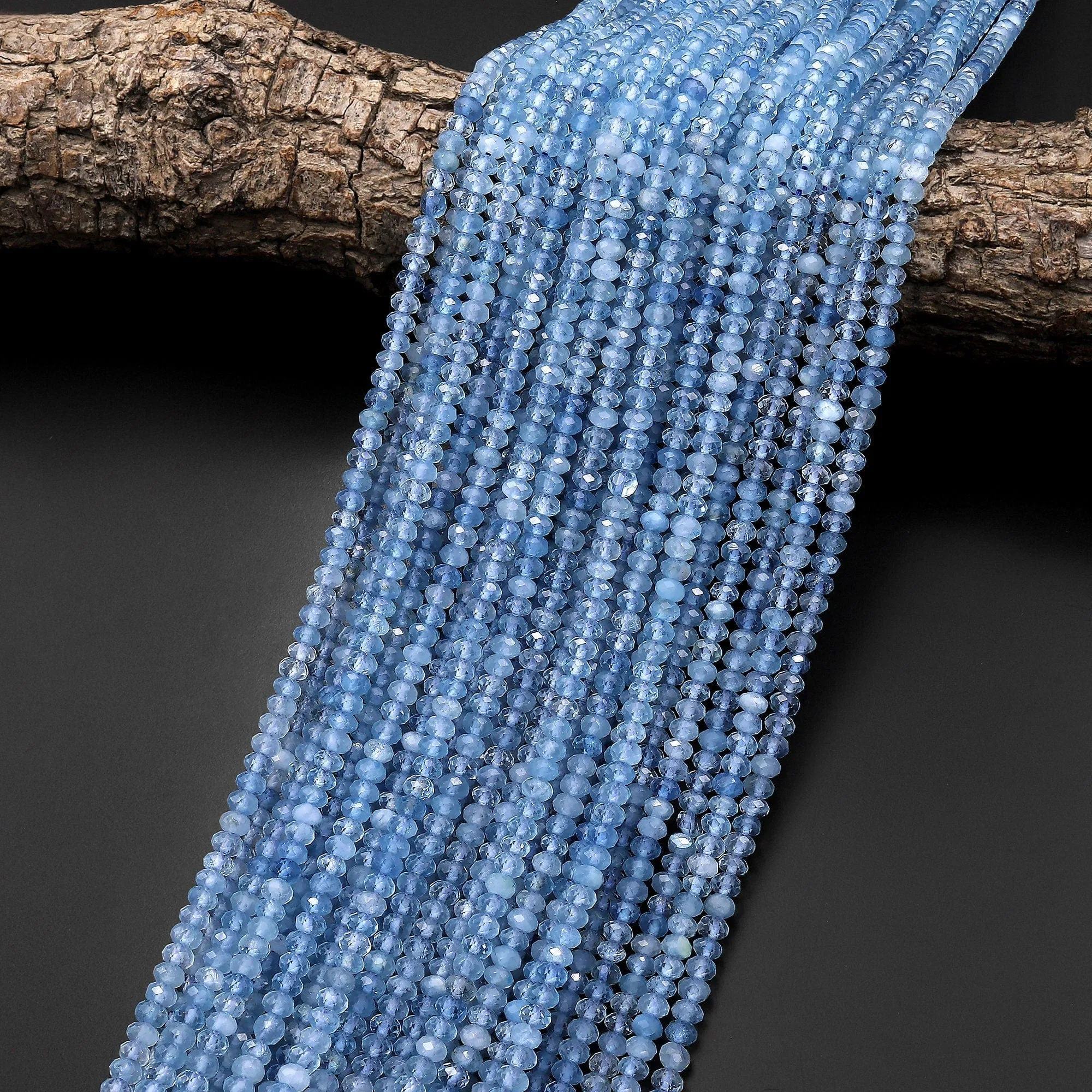 AAA Faceted Natural Blue Santa Maria Aquamarine Rondelle Beads 4mm Gemstone 15.5" Strand