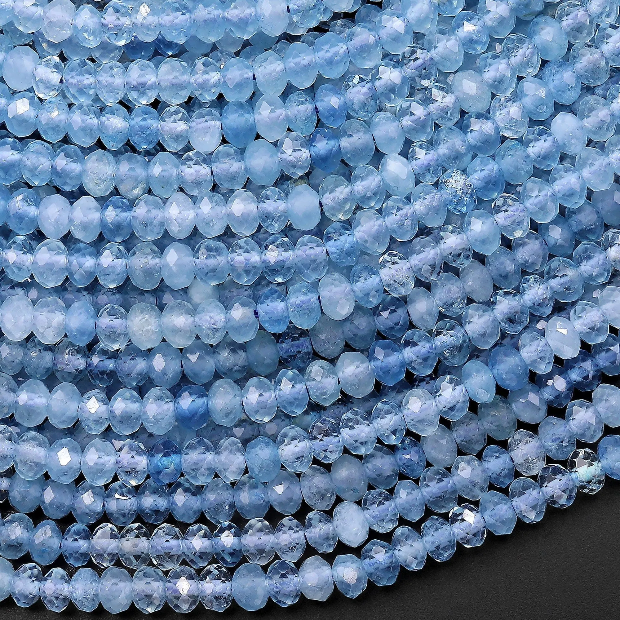 AAA Faceted Natural Blue Santa Maria Aquamarine Rondelle Beads 4mm Gemstone 15.5" Strand