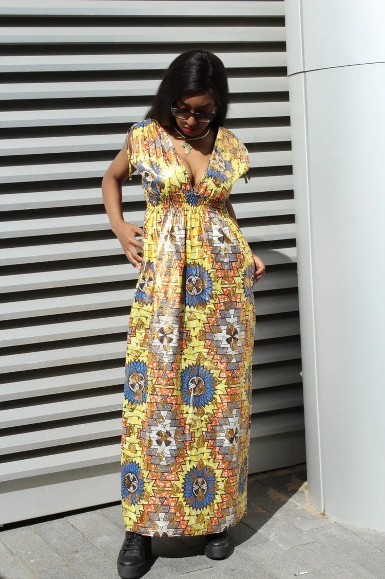 African Dress in Gold Ankara Print - Festival Dress