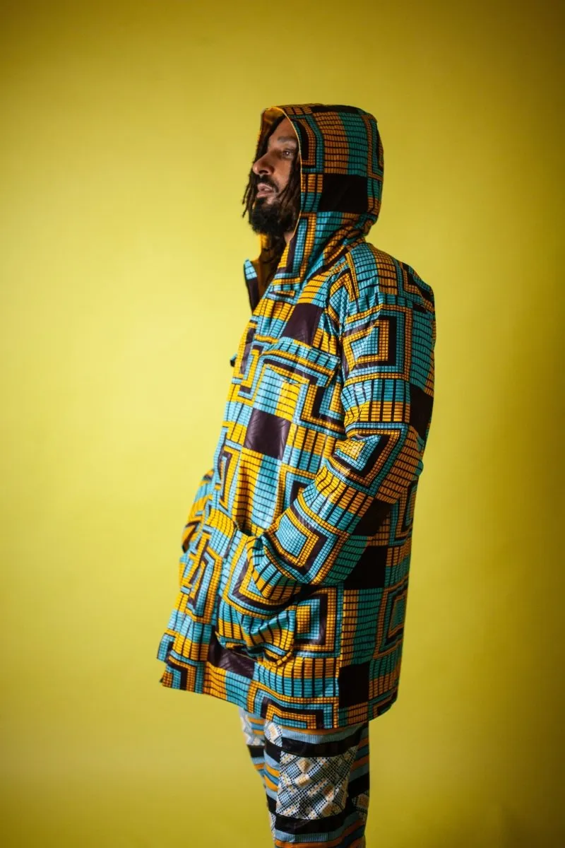 African Jacket In Electric Blue Kente