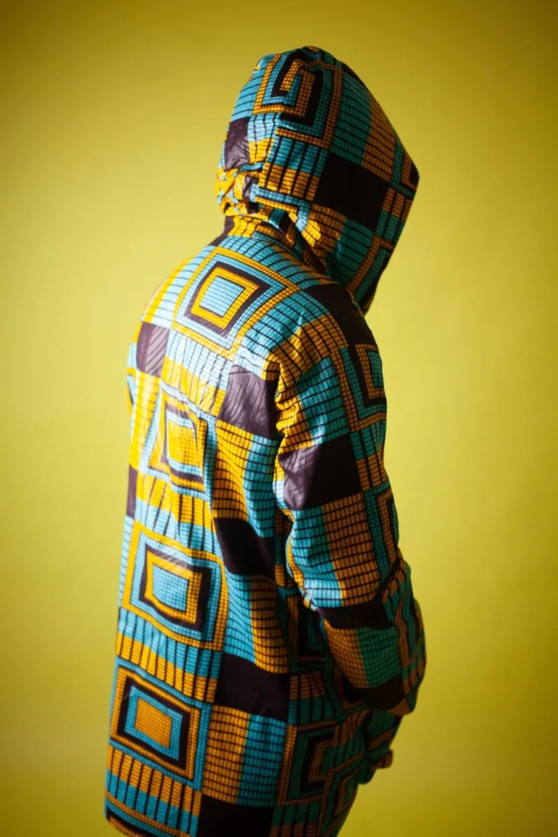 African Jacket In Electric Blue Kente