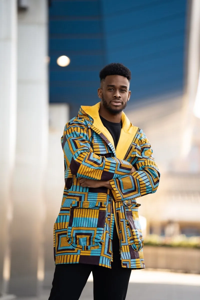 African Jacket In Electric Blue Kente