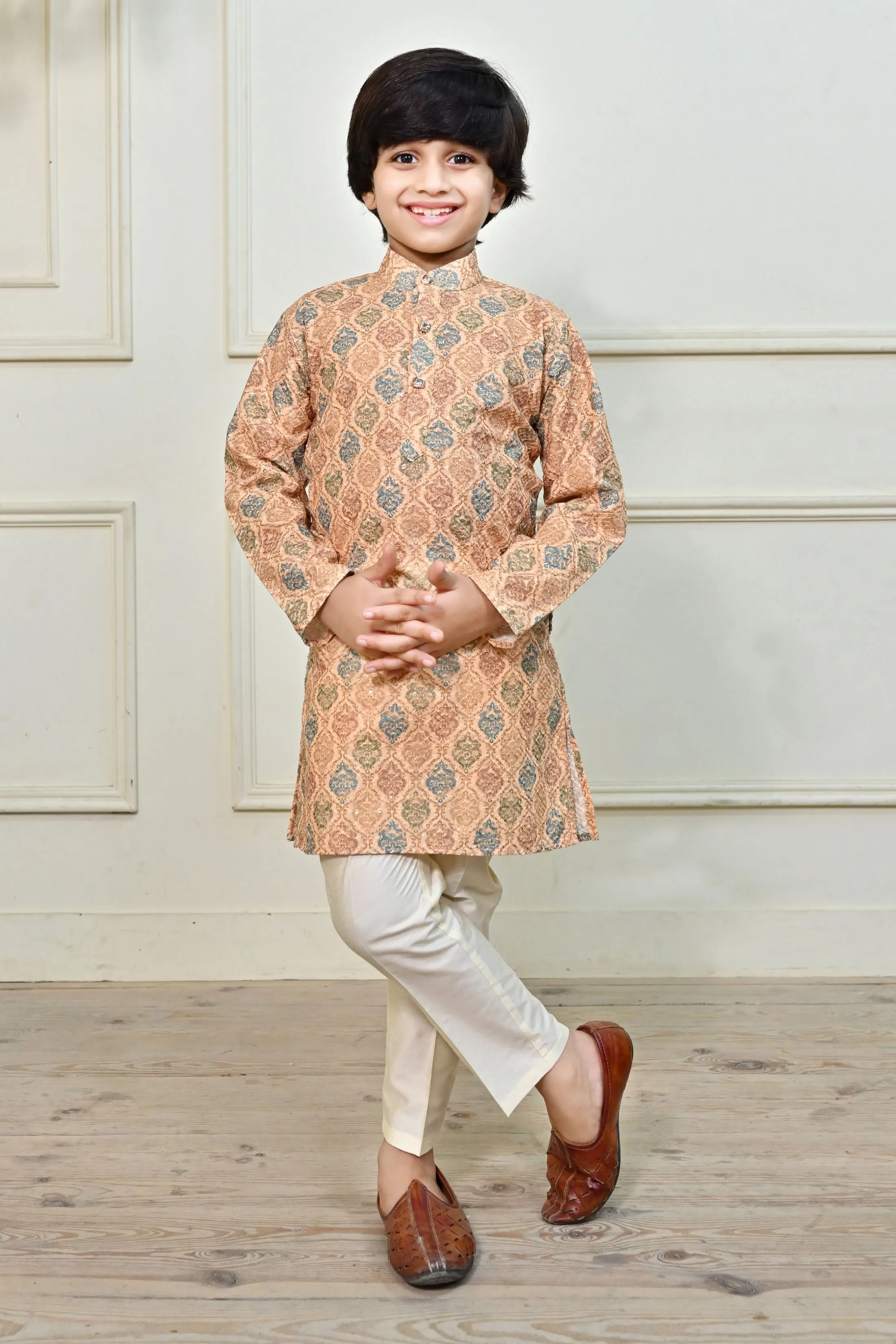 Ahhaaaa Kids Ethnic Cotton Printed Kurta Pajama Set for Boys