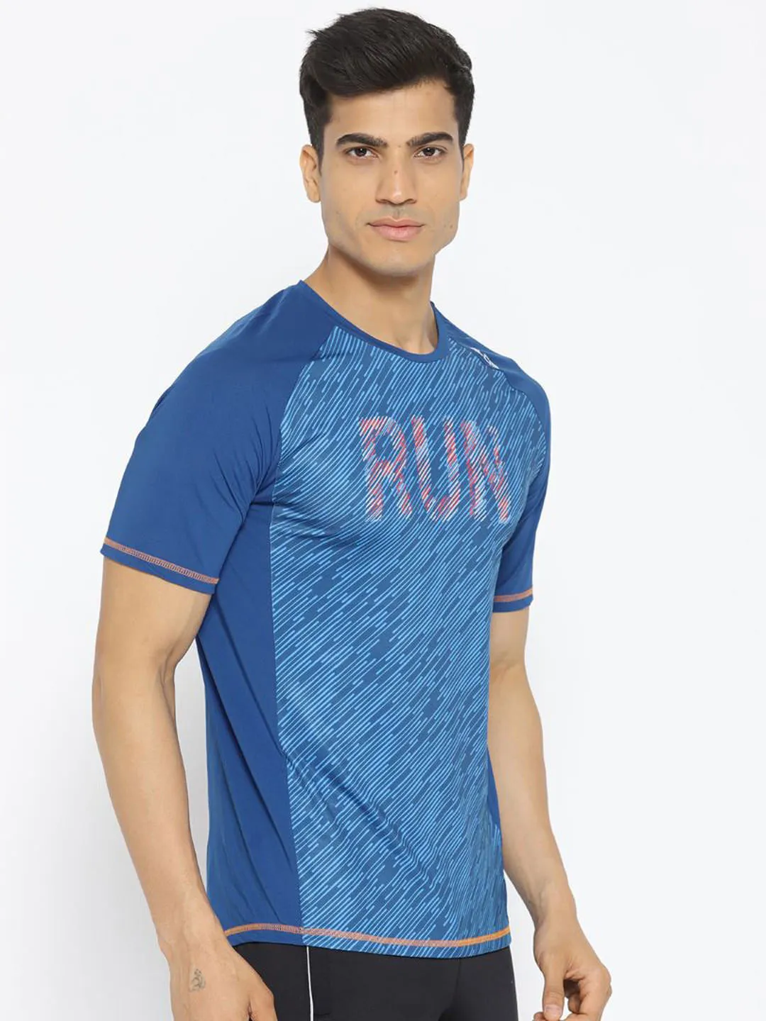 Alcis Men Blue Printed Round Neck Running T-shirt