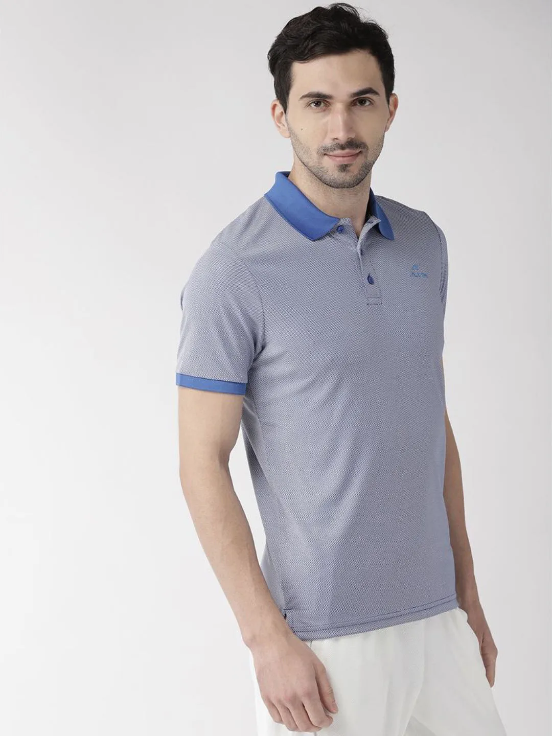 Alcis Men Blue Self Design Polo Collar T-shirt