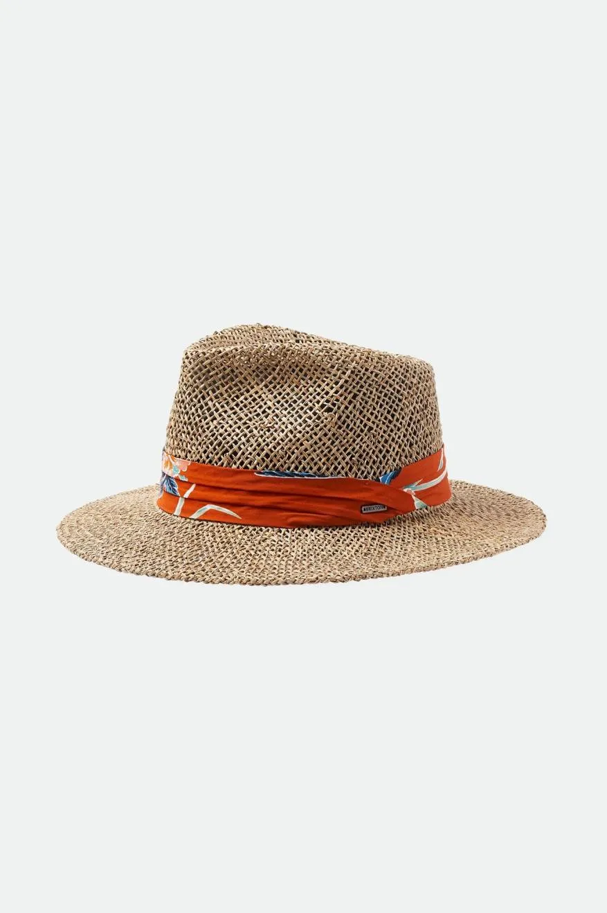 Aloha Straw Fedora - Natural/Burnt Red