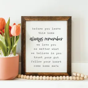 Always Remember Framed Wooden Sign