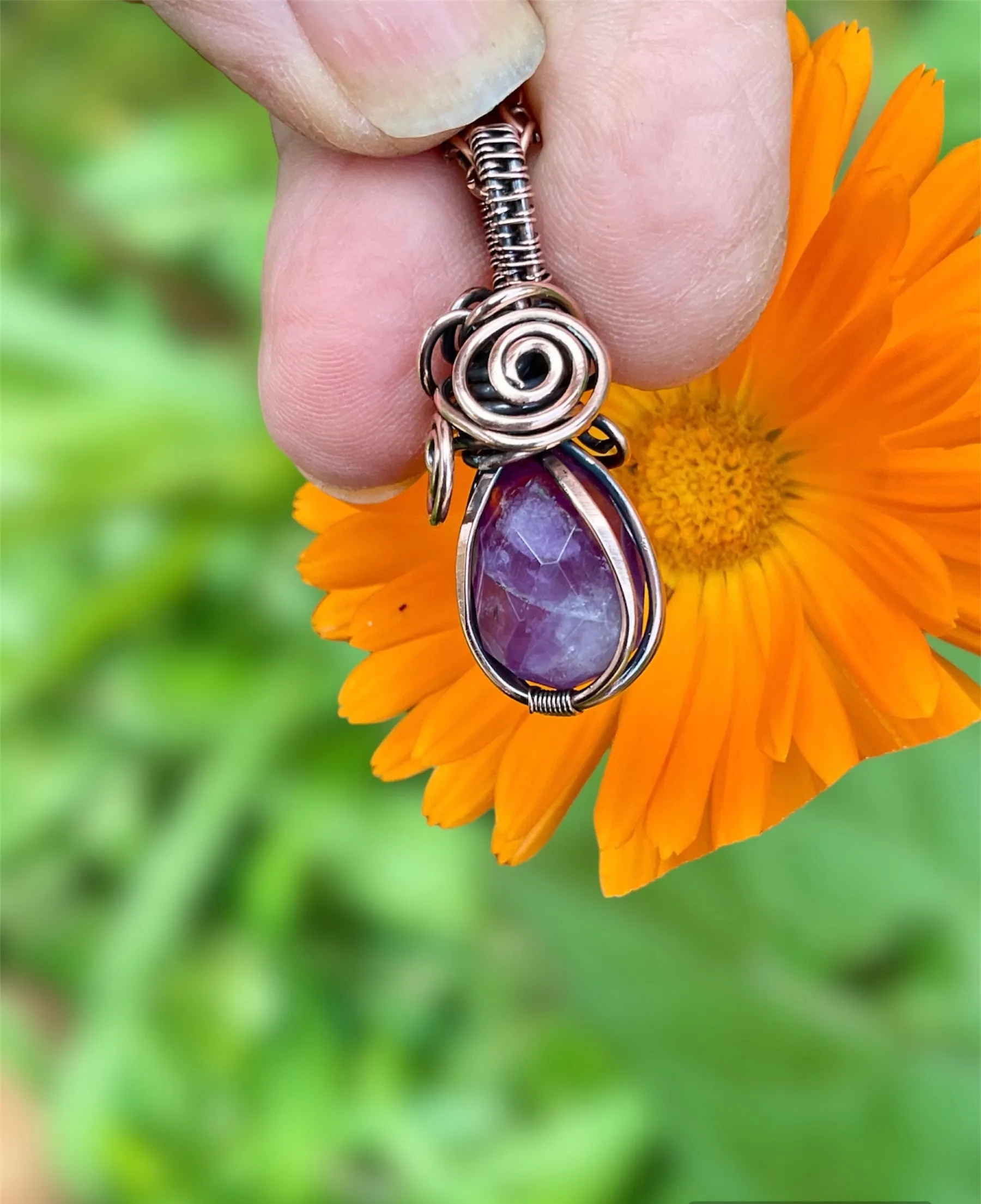 Amethyst Wire Wrapped Faceted Pendant