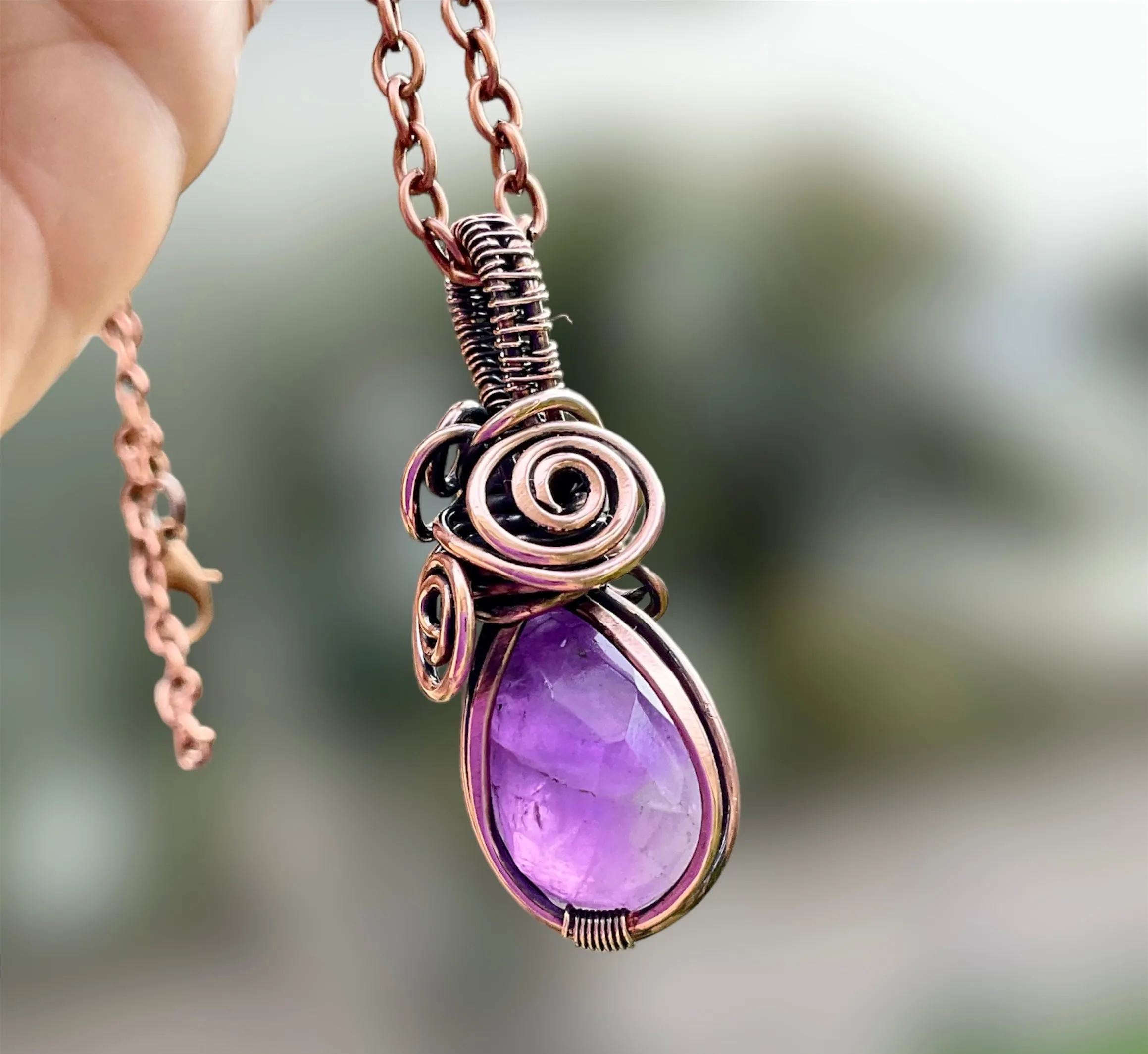 Amethyst Wire Wrapped Faceted Pendant