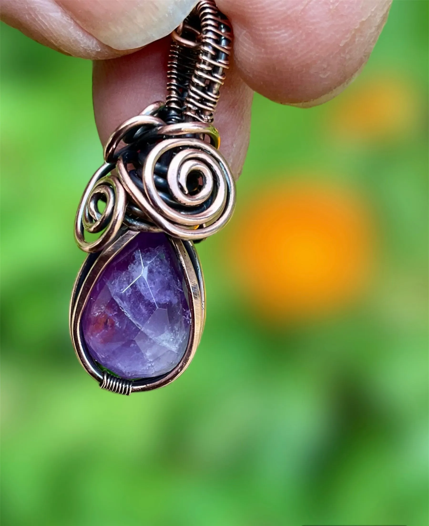 Amethyst Wire Wrapped Faceted Pendant