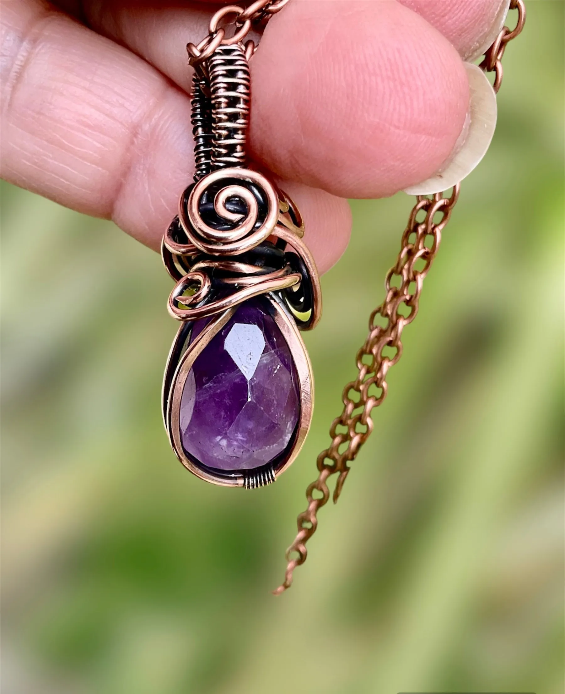 Amethyst Wire Wrapped Faceted Pendant