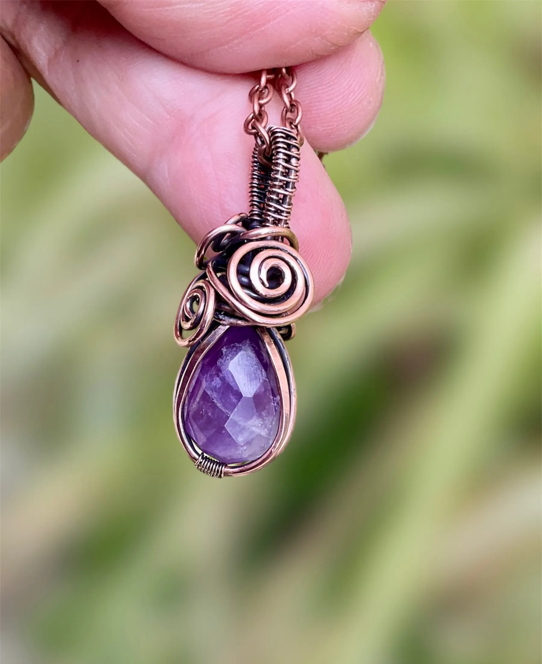 Amethyst Wire Wrapped Faceted Pendant