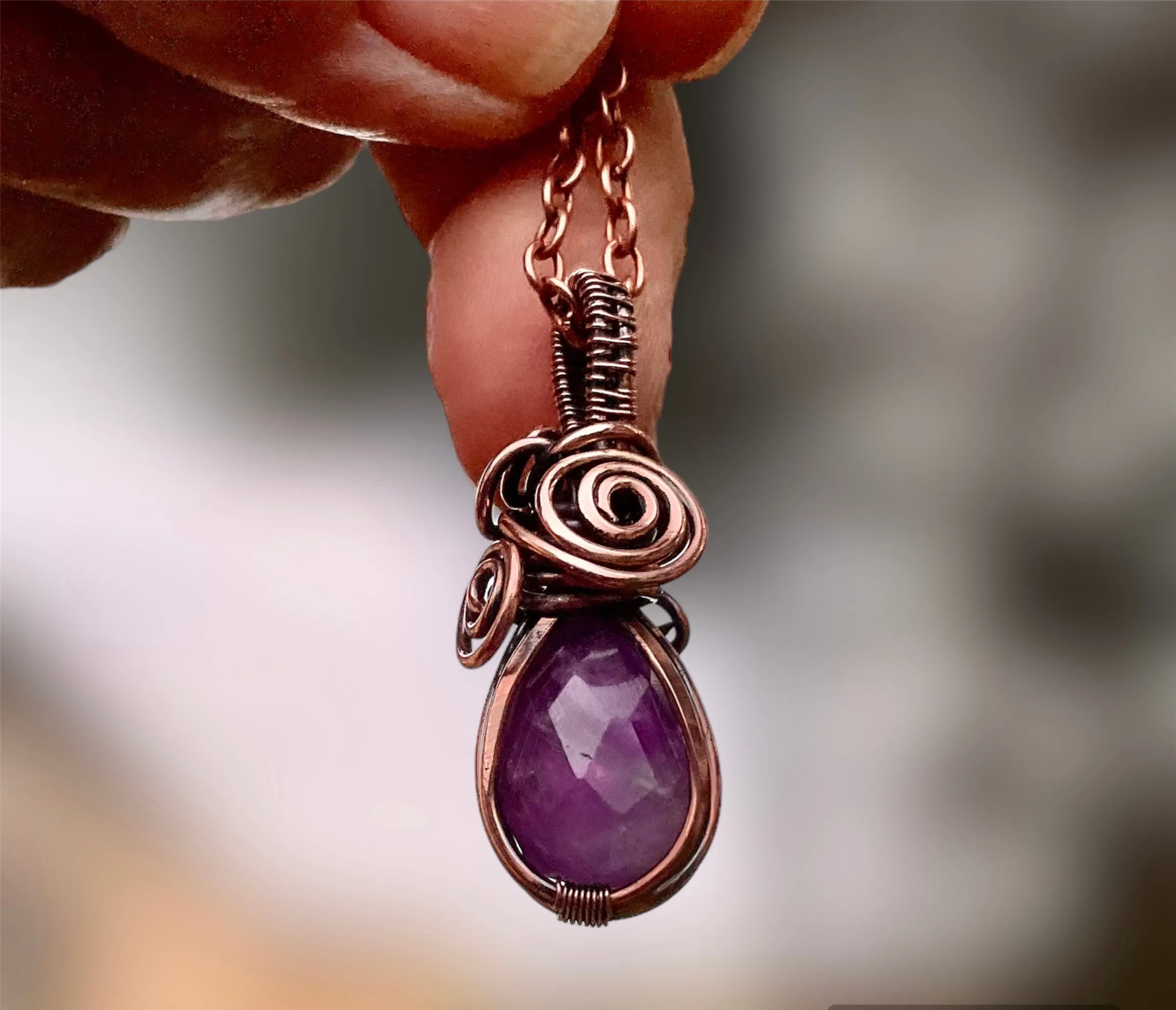 Amethyst Wire Wrapped Faceted Pendant