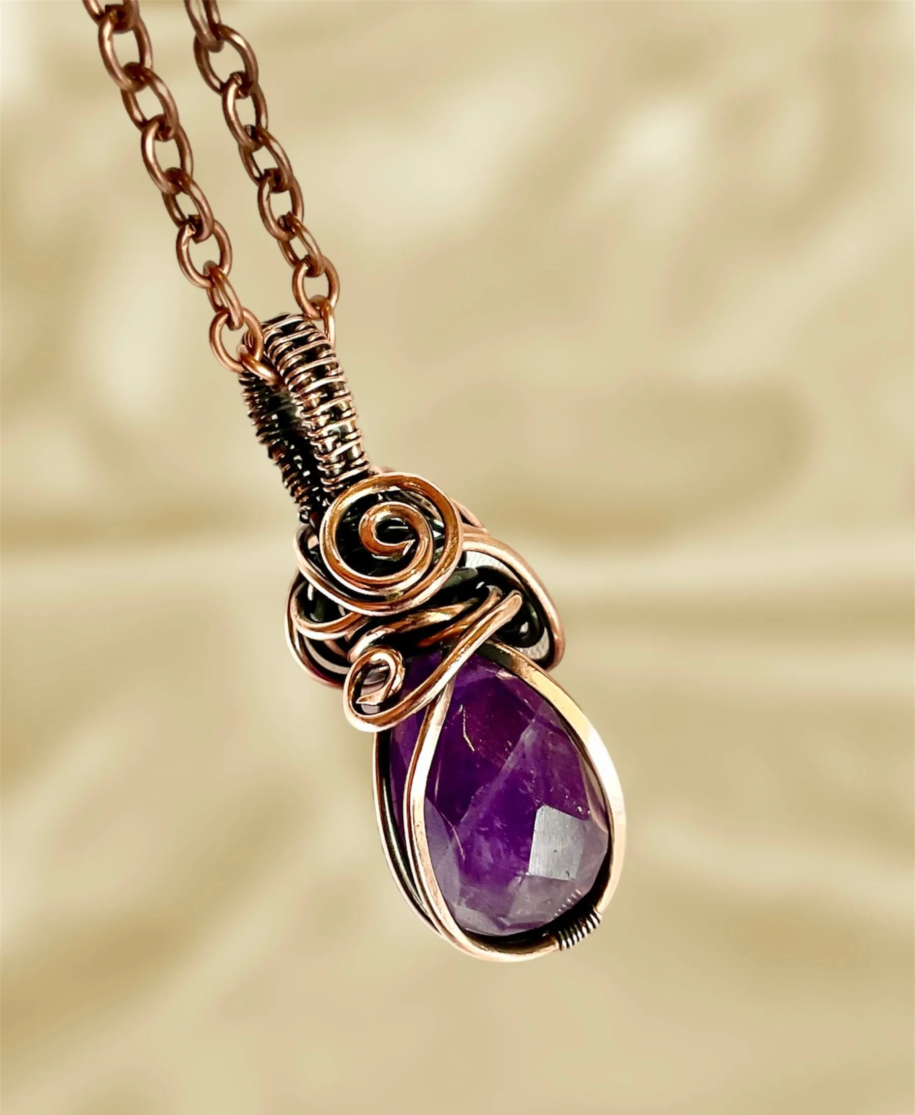 Amethyst Wire Wrapped Faceted Pendant