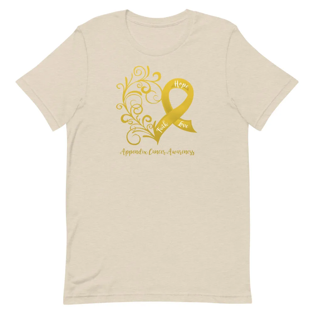 Appendix Cancer Awareness Heart T-Shirt (Several Colors Available)