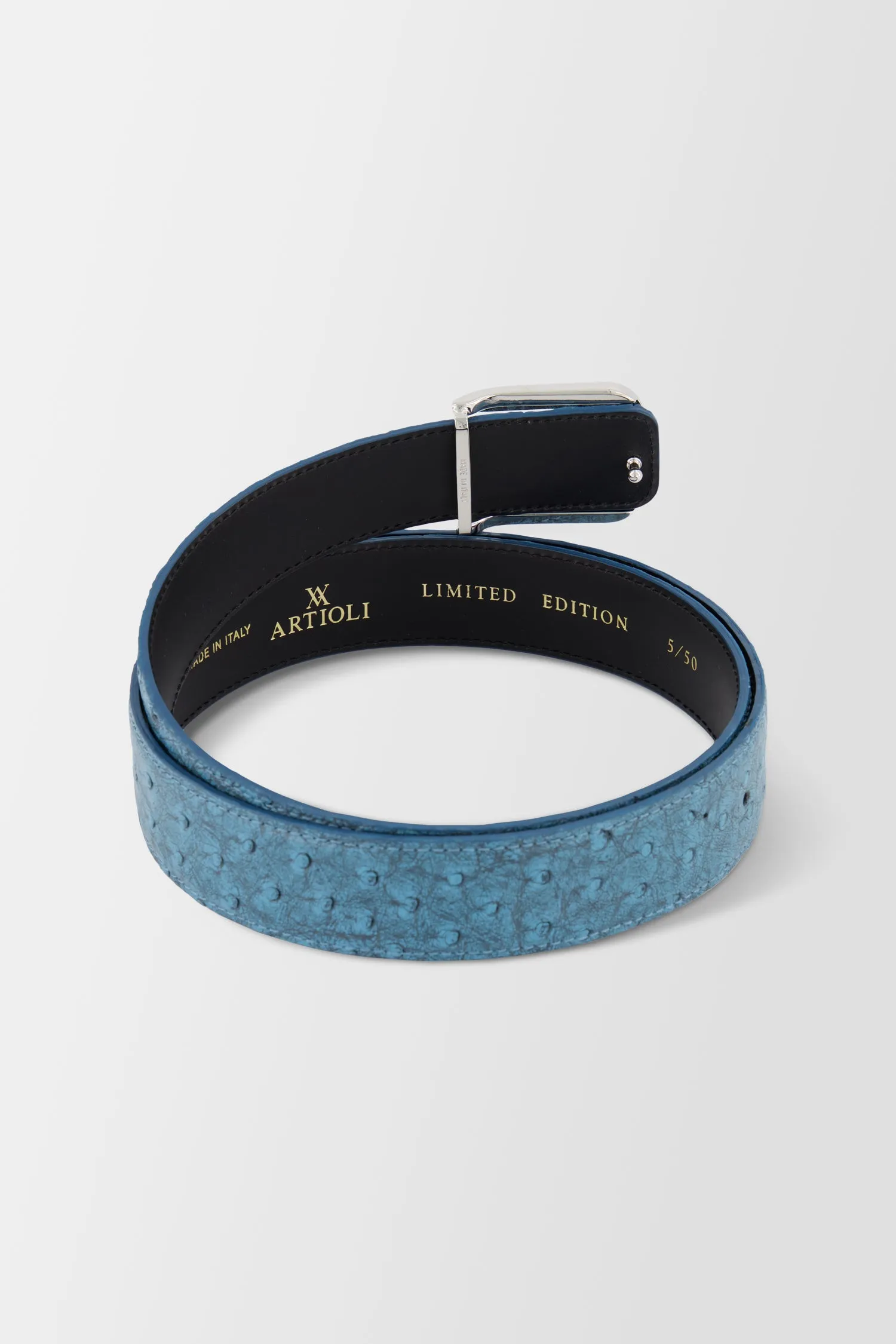 Artioli Blue Yalta Petrolio Ostrich Belt Style 2