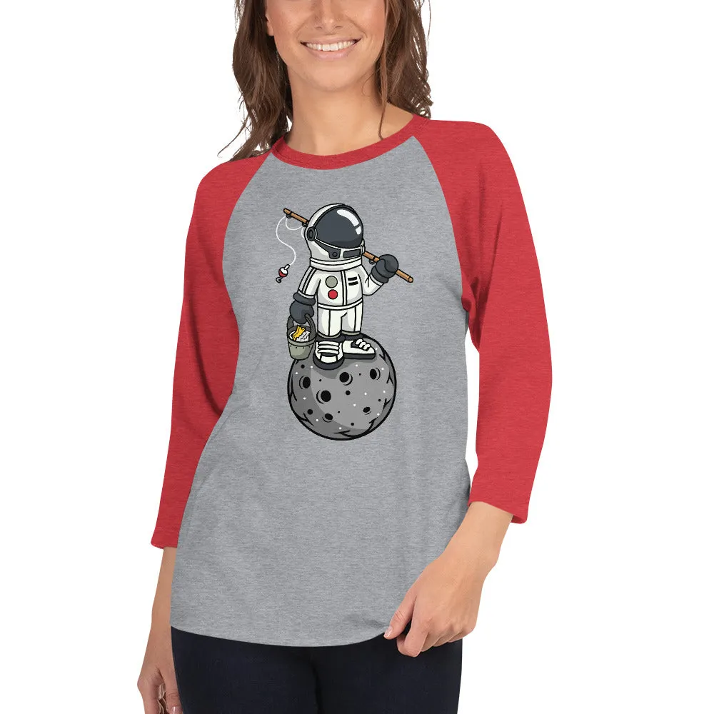 Astronaut | Fishing | Moon | Pop Art | Unisex | 3/4 Sleeve | Raglan T-Shirt