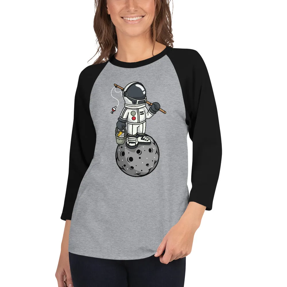 Astronaut | Fishing | Moon | Pop Art | Unisex | 3/4 Sleeve | Raglan T-Shirt