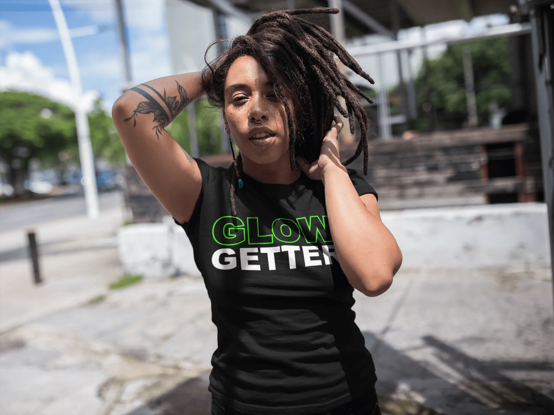 *Awesome New Release* Glow Getter T shirt - Green and White