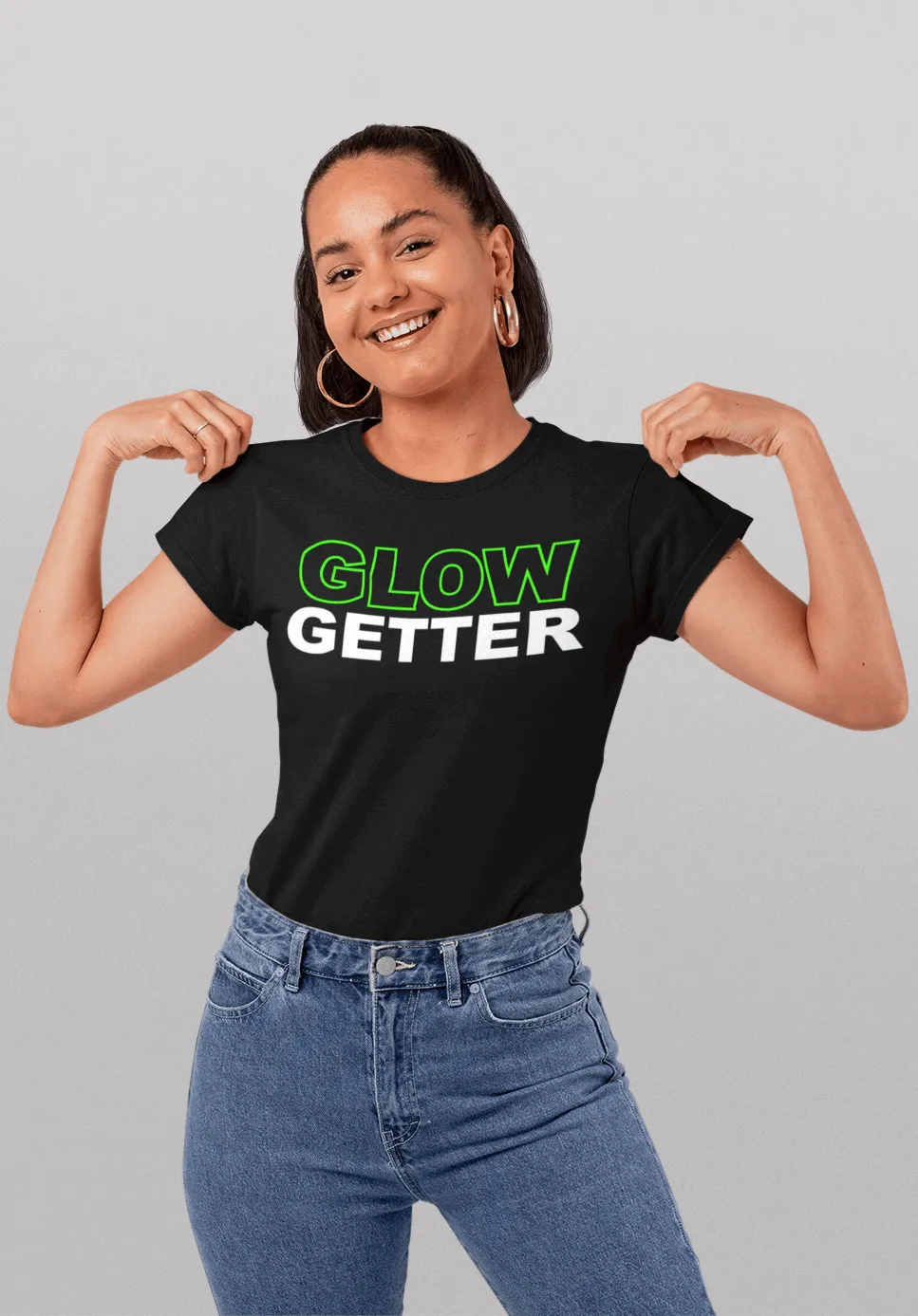 *Awesome New Release* Glow Getter T shirt - Green and White