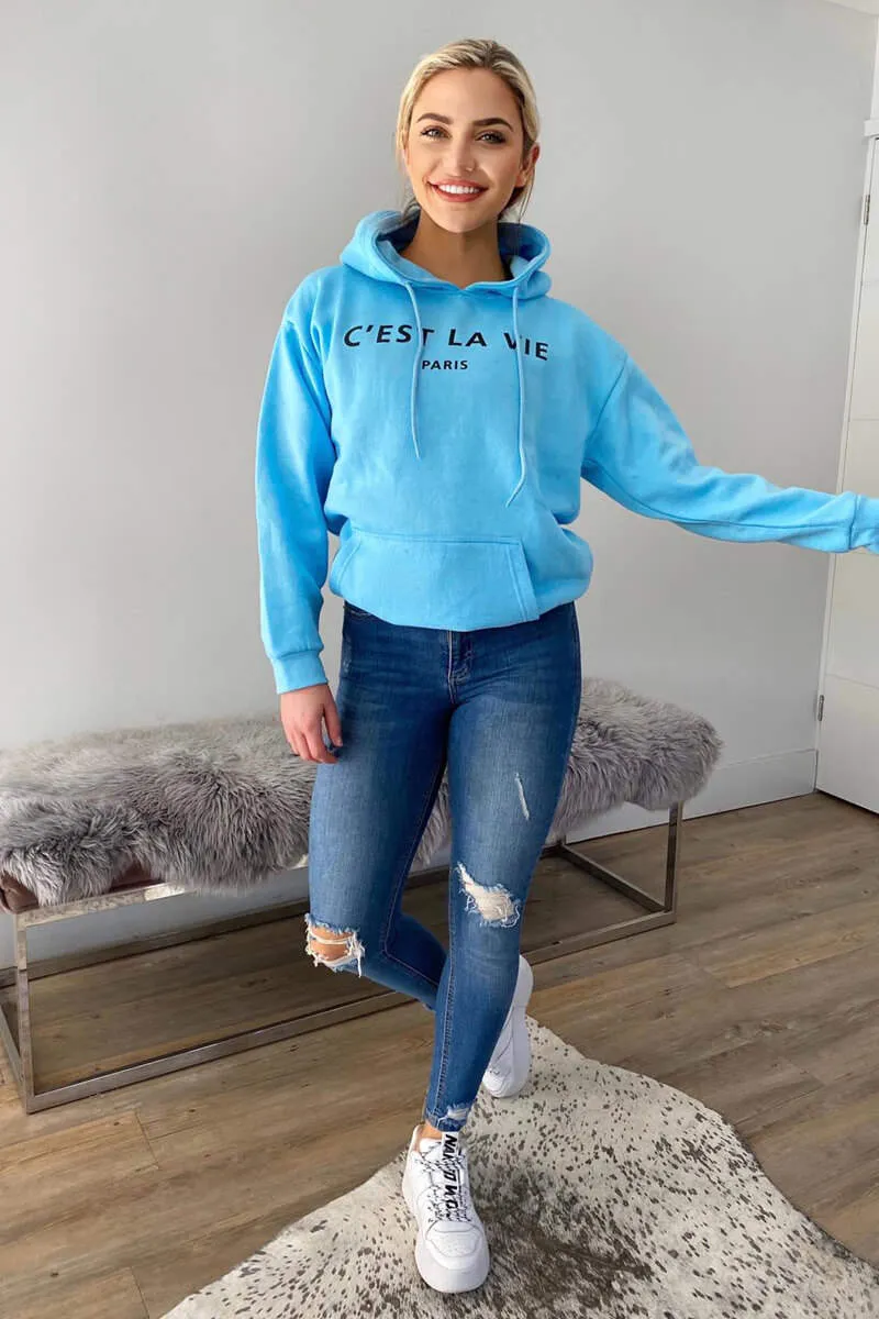 Baby Blue Cest La Vie Oversized Hoodie