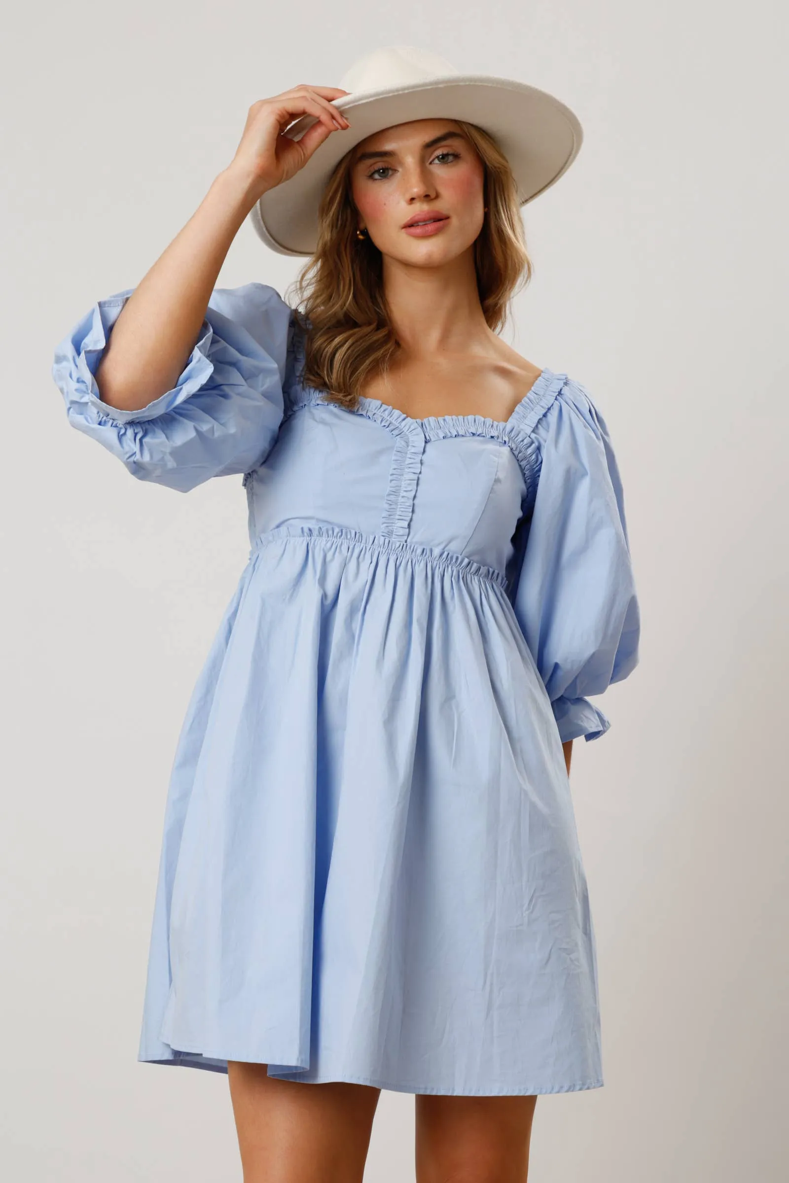 BABY BLUE PUFF SLEEVE MINI DRESS