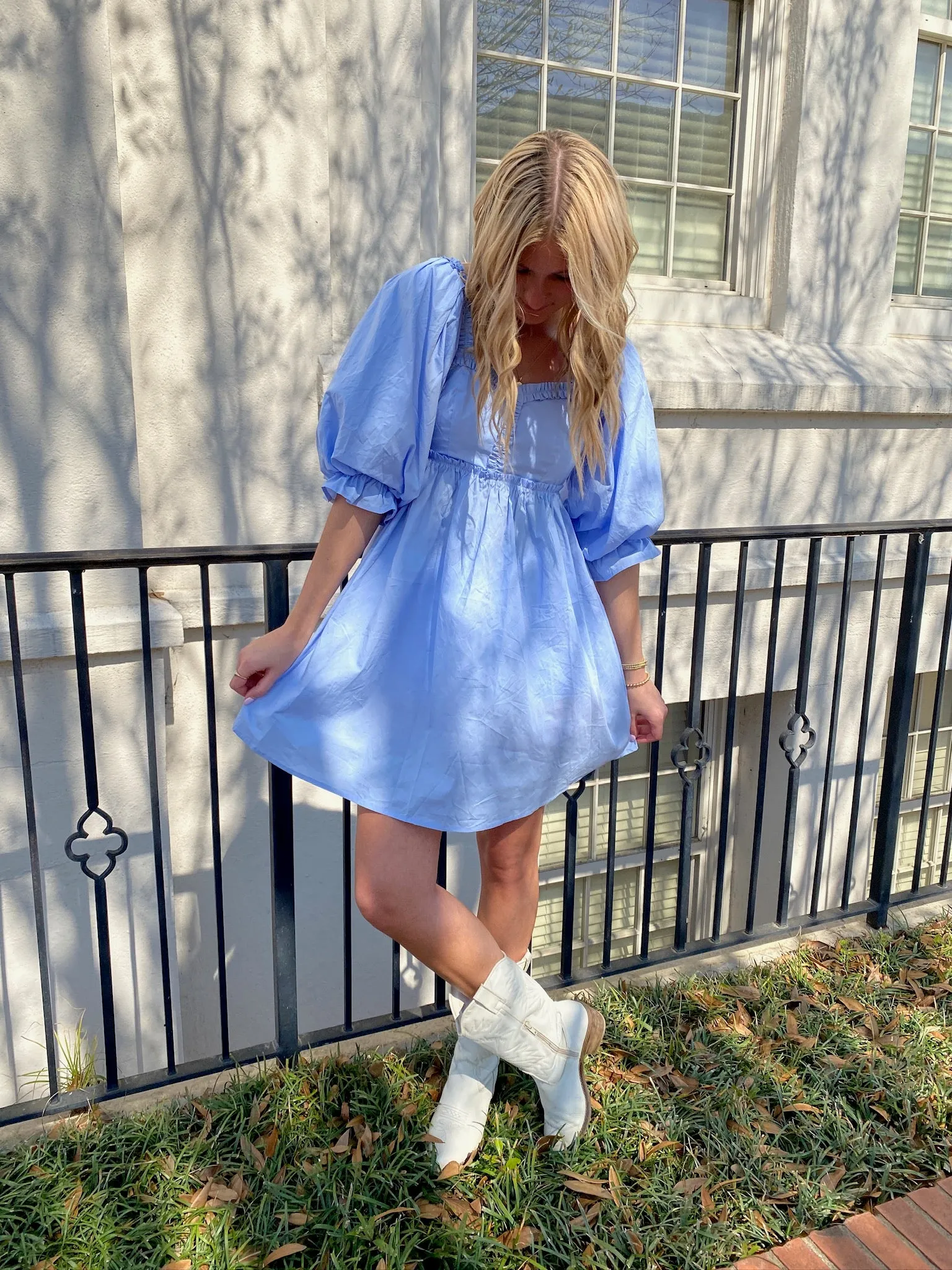 BABY BLUE PUFF SLEEVE MINI DRESS