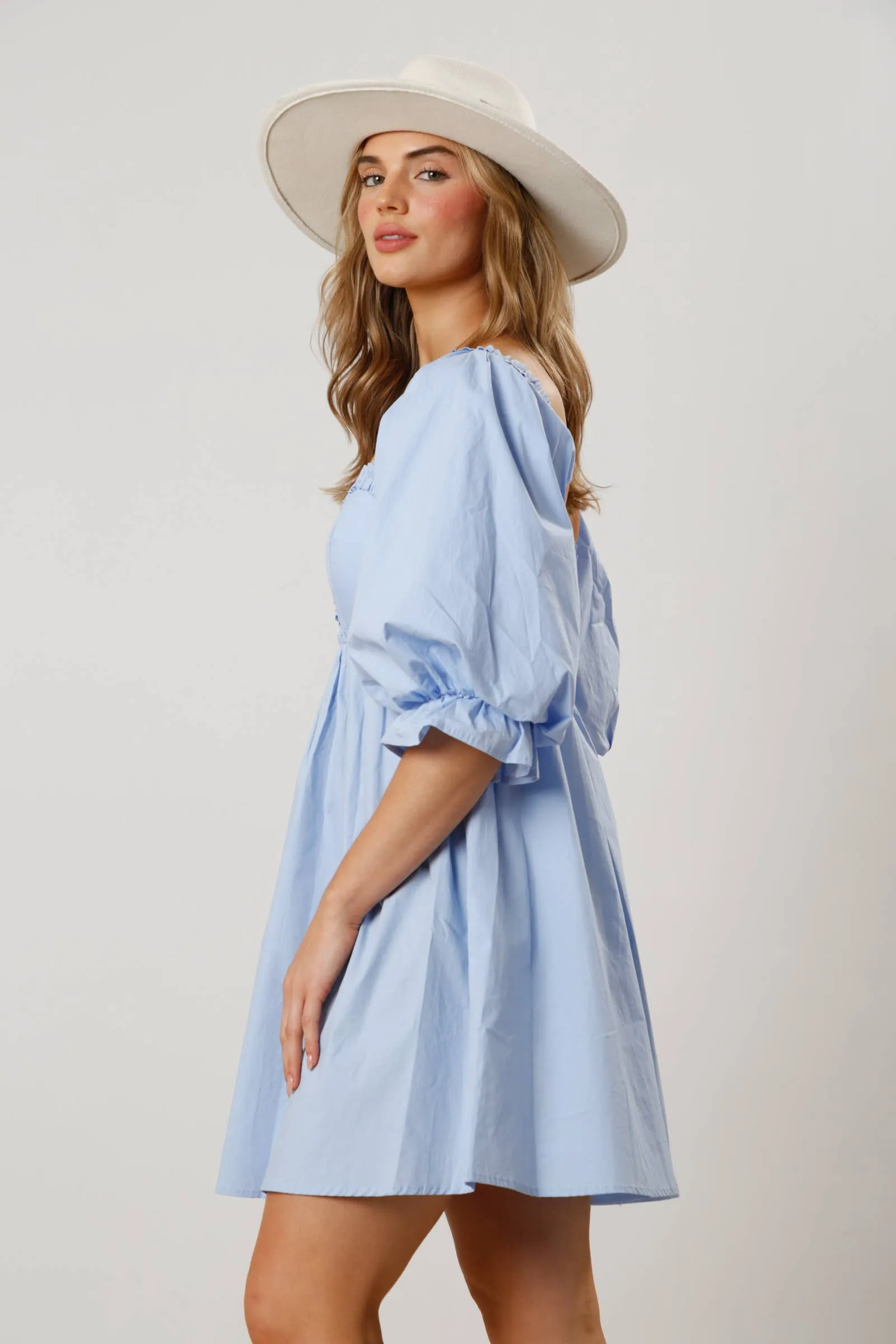 BABY BLUE PUFF SLEEVE MINI DRESS