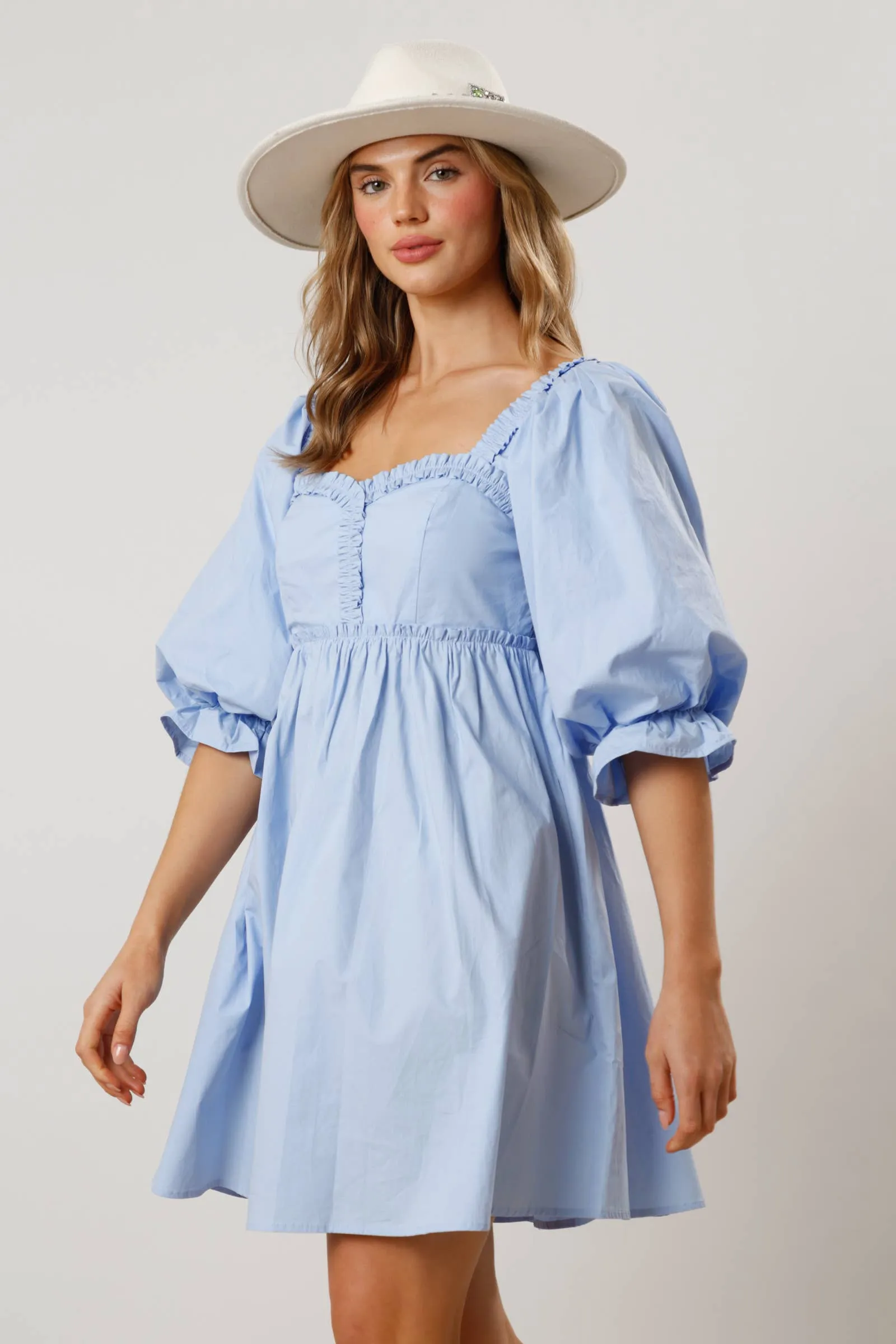 BABY BLUE PUFF SLEEVE MINI DRESS