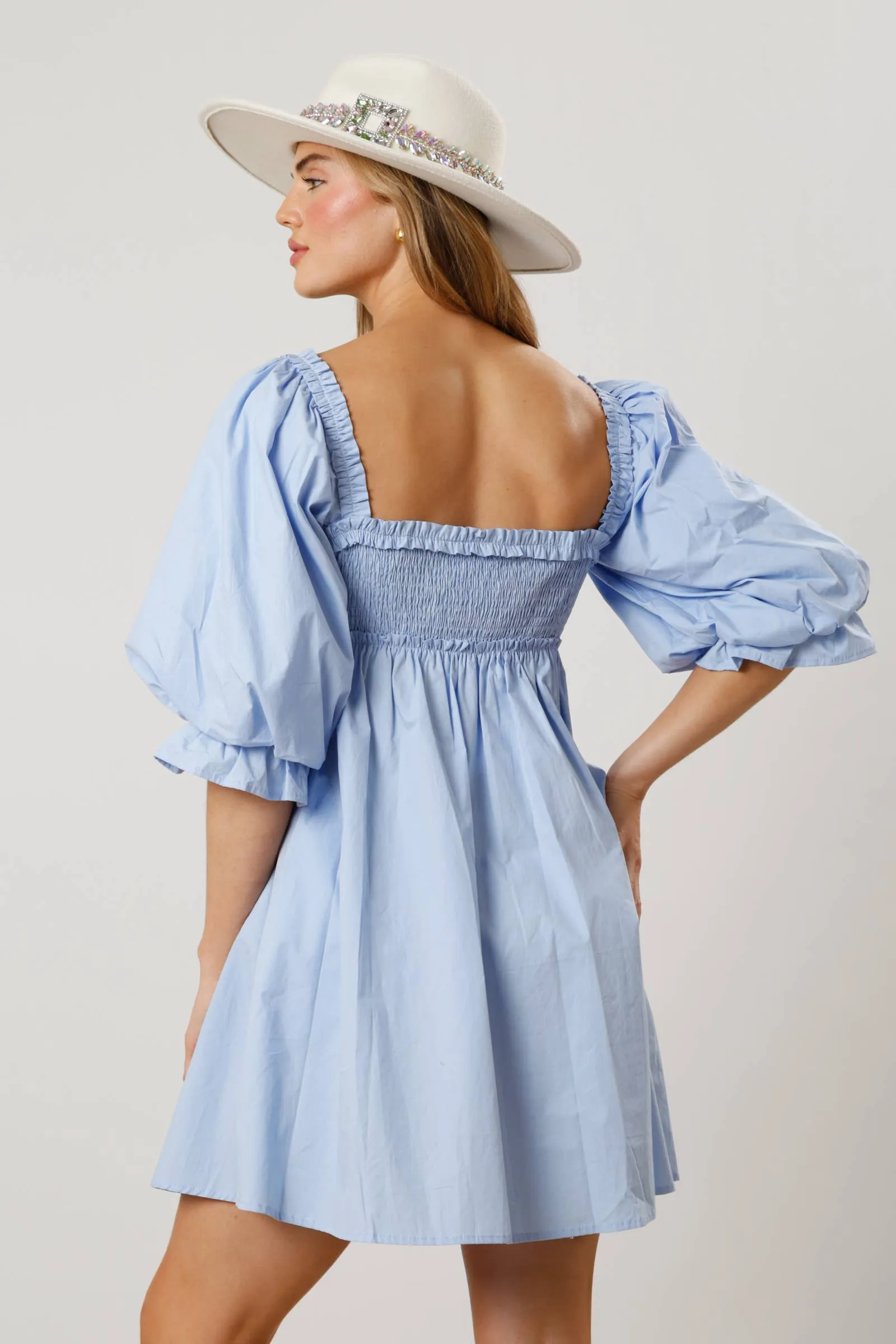 BABY BLUE PUFF SLEEVE MINI DRESS